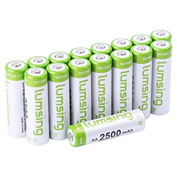 Lumsing 2500mAh AA Rechargeable Batteries 16-Pack With Battery Storage Box