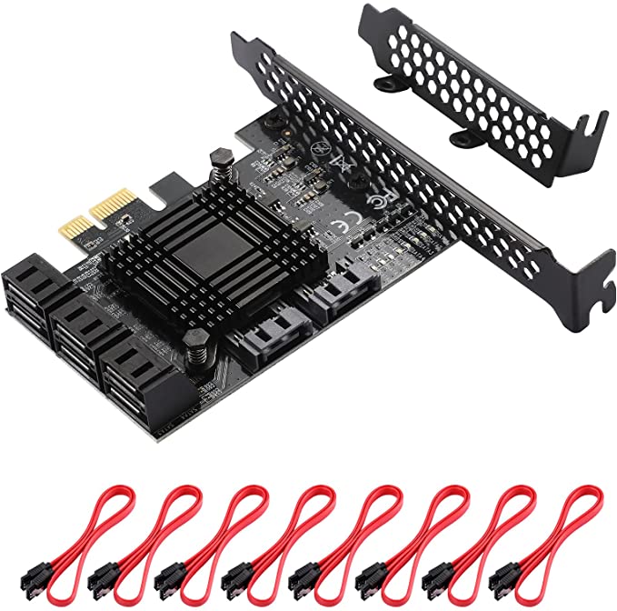 MZHOU PCIe SATA Card 8 Port, with 8 SATA Cables and Low Profile Bracket, 6Gbps SATA 3.0 PCIe Card,Support 8 SATA 1x 3.0 Devices, Built-in Adapter Converter for Desktop PC