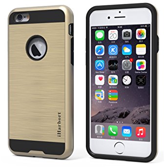 iPhone 6S Case - iHarbort® iPhone 6 6s Case cover Dual Layer Protection with brushed finishing Plastic Shock-Absorption [Drop Protection] Combo Armor Defender Protective Case Cover for iPhone 6 with screen protector (4.7 inch) (gold)