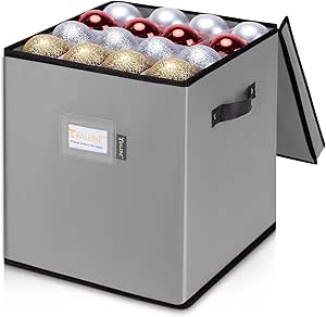 BALEINE Christmas Ornament Storage Box with Dividers, Premium Holiday Ornaments Storage Container Bin for Xmas Decorations (64 Ball, Grey, Without Tray)