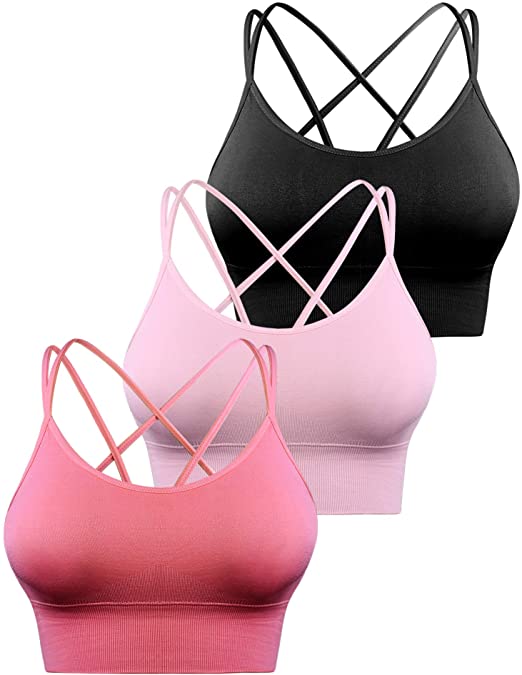 Aibrou 1-3 Pack Strappy Sports Bras for Women Longline Padded Medium Support Yoga Workout Bras