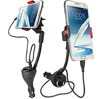 DAXXIS Universal Car Mount with 2 Rapid USB Chargers, Cigarette Power Outlet & 360 degree Rotating Holder (Black)