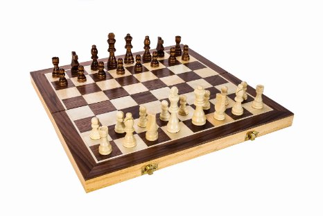 High Quality 15" Classic Folding Wooden Chess Set - Includes Wood Pieces, Board & Storage Pouches! (2015 Model)
