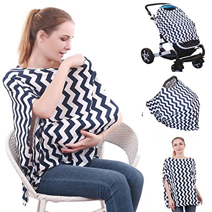 ( 27 patterns ) 360° Full Coverage Multi Use Stretchy Nursing Cover Up For Breastfeeding car seat cover 4 in 1 / Nursing Cover Ups / Nursing Tops / Nursing Cover Poncho Black Zigzag(02)