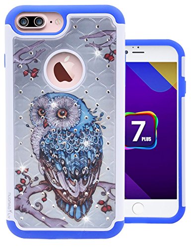 iPhone 7 Plus Case, Nuomaofly [Creative] Studded Rhinestone Crystal Bling Hybrid Armor Defender Dual Layer Protective Case Cover for Apple iPhone 7 Plus (Owl)