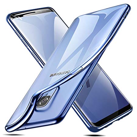 ESR Samsung Galaxy S9 Case, Crystal Clear Transparent Gel Case [Slim-Fit] [Anti-Scratch] [Shock Absorption] for Samsung Galaxy S9 (2018) (Plating Blue Frame)