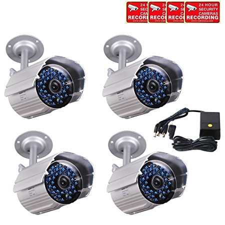 VideoSecu 4 Pack Outdoor IR Night Vision 520TVL Home CCTV Surveillance Security Cameras 36 Infrared LEDs Weatherproof Built-in Mechanical IR-Cut Filter Switch with 1 of 4 Channel Power Supply IR808HN MHE