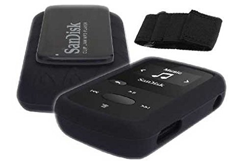 Silicone Skin Case Cover with Free Armband For SanDisk Clip Jam MP3 Player (Model SDMX26), Black