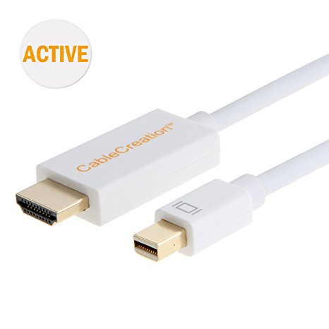 Active Mini DP to HDMI, CableCreation 6 Feet Mini DisplayPort (DP1.2) to HDMI Cable, DP to HDMI, 4K X 2K & 3D Audio/Video, Eyefinity Multi-Screen Support, 1.8 Meters/ White