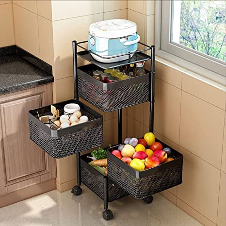 Kitchen Trolley Kitchen Organizer Items And kitchen accessories items for Kitchen Storage Rack Square Design Fruits & Vegetable Onion Cutlery ,Jars Container Kitchen Over-the-Sink (Square 3 Layer)