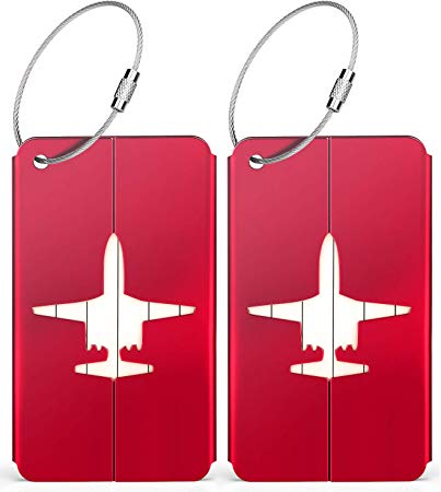 LLFSD RAETTAG Metal Suitcase Tag Travel Bag ID Identifier Aluminum Luggage Tags (Red 2Pack)