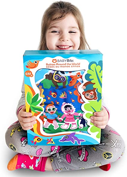 BabyBibi Babies Around The World Jumbo Soft Cloth Book - Fun Educational Story About a Baby Traveling The World - Large Colorful Pages - Great for Newborns, Babies and Toddlers 6  Months Old (Unisex)