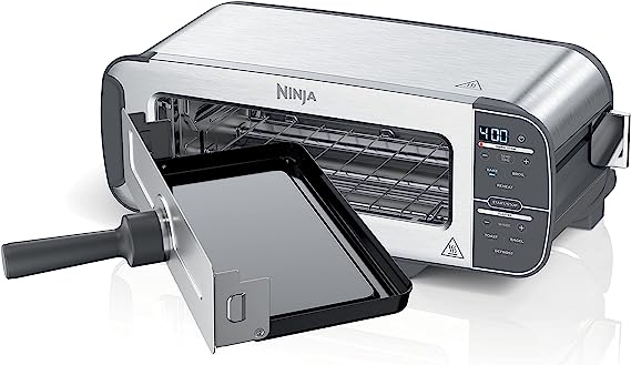 Ninja ST101 Foodi 2-in-1 Flip Toaster, 2-Slice Capacity, Compact Toaster Oven, Snack Maker, Reheat, Defrost, 1500 Watts, Stainless Steel