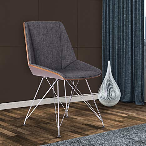 Armen Living Pandora Dining Chair in Charcoal Fabric and Walnut Wood Finish