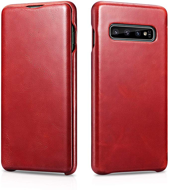 FUTLEX Premium Leather Folio Case Compatible with Samsung S10  Plus - Genuine Vintage Style Leather Flip Folio Cover - Built-in Magnetic Closure - Supports Wireless Charging - Red