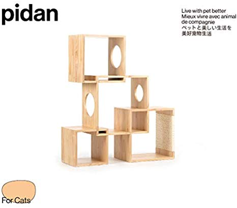 pidan Cat Activity Tree Cat Play Tower with Scratching Post Geometric Mortise and Tenon Joints Design All Pinewood Furniture for Cats & Kittens