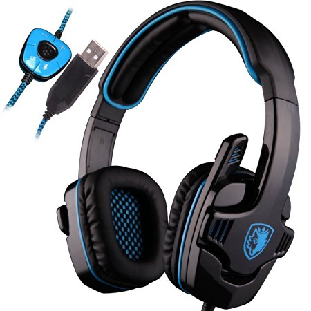 SADES SA901 Over Ear USB Wired 7.1 Surround Noise Cancelling PC Gaming Headset with Microphone (Black/Blue)