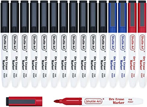 Dry Erase Markers, Shuttle Art 15 Pack 3 Assorted Colors, 11 Black 2 Blue 2 Red Magnetic Whiteboard Markers with Erase, Fine Point Dry Erase Markers Perfect For Writing on Whiteboards, Dry-Erase Board