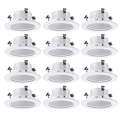 12 Pack 4 Inch Recessed Can Light Trim with White Metal Step Baffle, for 4 Inch Recessed Can, Fit Halo/Juno Remodel Recessed Housing, Line Voltage Available