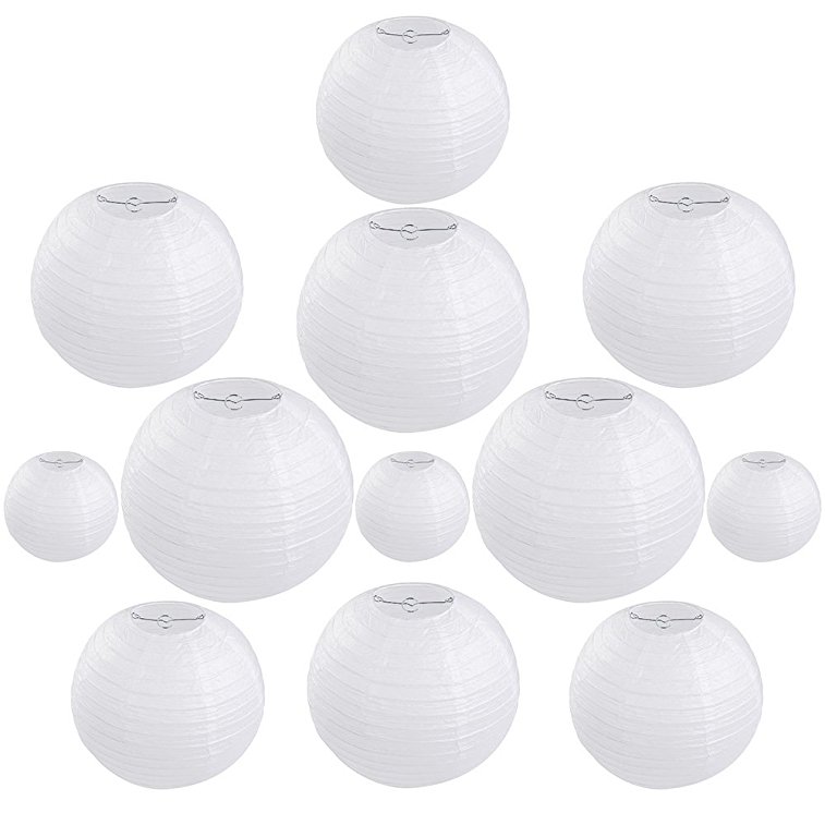 Vastar 12 Packs White Round Paper Lanterns with Assorted Sizes for Party Decorations, Party Lanterns for Decorating Wedding, Festivals, House or Office with 4 Different Sizes