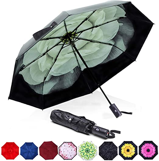 ABCCANOPY Umbrella Compact Rain&Wind Teflon Repellent Umbrellas Sun Protection with Black Glue Anti UV Coating Travel Auto Folding Umbrella, Blocking UV 99.98%