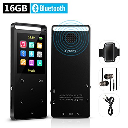16GB Bluetooth MP3 Player with FM Radio/ Voice Recorder, Lossless Sound, Metal Touch button , 1.8 Inch Color Screen, 50 Hours Playback, HD Sound Quality Earphone , with an Armband, Black