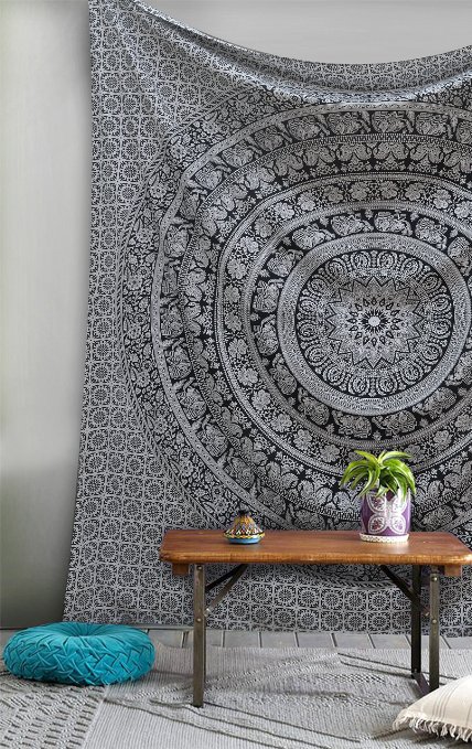 "New launched" Popular Twin Black and White Hippie Elephant Mandala Tapestry Indian Traditional Beach Throw Wall Art College Dorm Bohemian Wall Hanging Boho Twin Bedspread By Popular Handicrafts