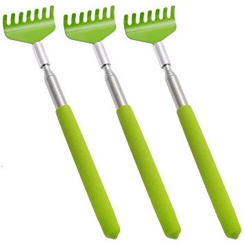 3X UNIS High Quality Telescopic Stainless Steel Back Scratcher with Comfortable Color Grip. (Green 3 Pack)