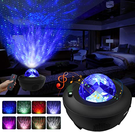 LBell Night Light Projector, 2 in 1 Ocean Wave Projector Star Projector w/LED Nebula Cloud for Baby Kids Bedroom/Game Rooms/Home Theatre/Night Light Ambiance with Bluetooth Music Speaker