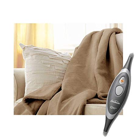 Sunbeam Micro-Plush Electric Heated Throw Blanket Mushroom Beige