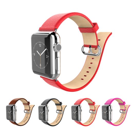 Apple watch bands,Fullmosa (TM) Lichi Calf leather Strap Replacement band with Stainless Metal Clasp for iWatch Red 38mm