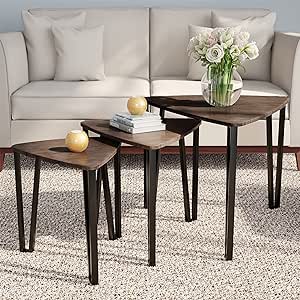 LAVISH HOME Nesting Set of 3, Modern Woodgrain Look for Living Room Coffee Tables or Nightstands-Contemporary Accent Decor Furniture