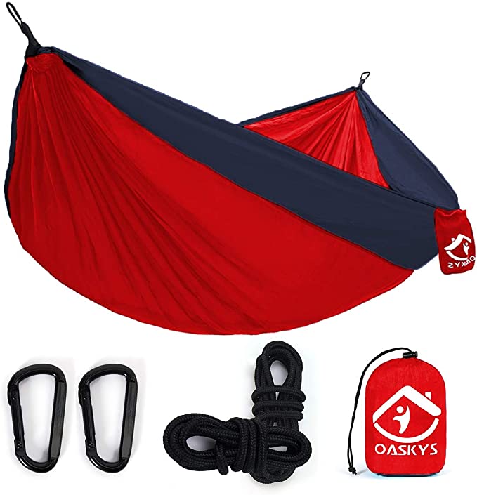 oaskys Camping Hammock Double with 2 Tree Straps Made of Portable Lightweight Nylon Parachute for Backpacking,Travel,Beach,Yard and Outdoor Survival
