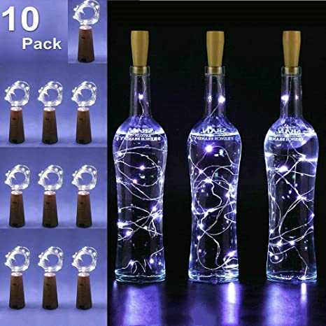 FANSIR Wine Bottle Lights with Cork, 10 Pack 20 Led Battery Operated LED Cork Shape Copper Wire Fairy Mini String Lights for DIY, Party, Decor, Wedding Indoor Outdoor(Cool White)