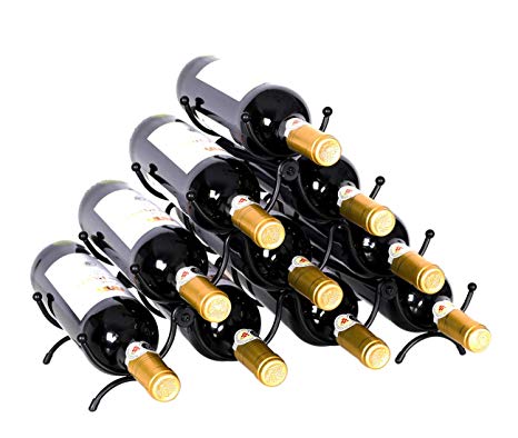 PAG 10 Bottles Tabletop Wine Rack Countertop Metal Wine Storage Holders Stands, Black