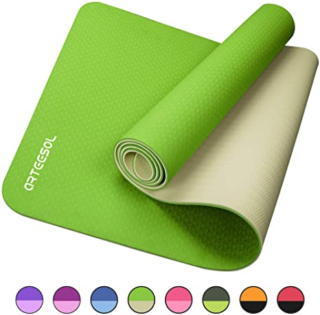 arteesol Yoga Mat Exercise Mats for Women& Men, Non-Slip Fitness Pilates Mat Eco-Friendly TPE with Carrying Strap, Workout, Anti - Tear, Sweat - Proof |72''L x 24''W x 1/4 Inch Thick