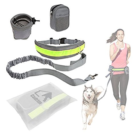 Cadrim Hands Free Dog Walking Belt Ajustable Dog Leash Waist Belt Pet Dog Leash Coupler Running and Jogging Lead Belt for Dogs with 2 Pack Bags and Reflective Strip