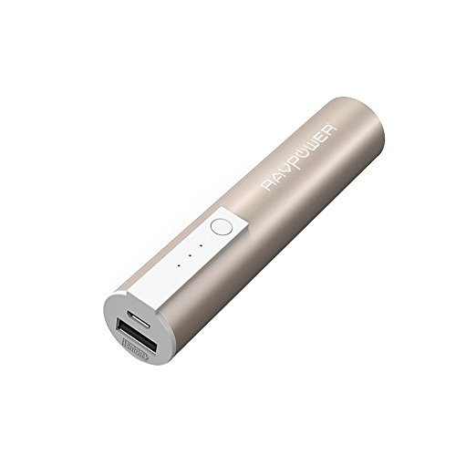 Portable Charger RAVPower 3350mAh External Battery Pack Power Bank with 2.4A Output 2A Input and iSmart Technology for Smartphones and more - Gold