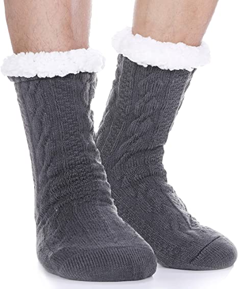 EBMORE Mens Slipper Fuzzy Socks Winter Cozy Fluffy Cabin Warm Fleece Soft Comfy Thick Non Slip Christmas Home Stocking Stuffer