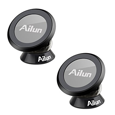 Magnetic Car Mount Holder,by Ailun[2Pack] Stylish 360° Rotation Magnet Phone Holder for iPhone X/8/8 7/6/6s,Galaxy S9/S9  & more other Smartphone,GPS,Dashboard Mount,Sticks on Any Flat Surface[Black]