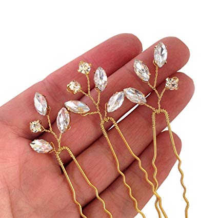 FXmimior Bridal Crystal Hair Pins Wedding Evening Party Hair Accessories Pack of 3 (gold)