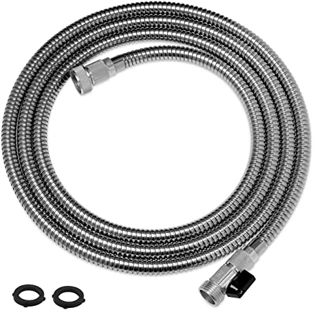 Morvat Stainless Steel Garden Hose 10 ft, Hose Reel Leader Hose, Short Connector Hose, On/Off Valve, Flexible Coil Hose, 10 FT