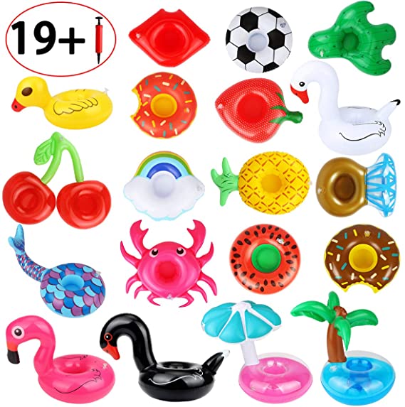 Dreampark Inflatable Drink Holders, 20 Pack Drink Floats Inflatable Cup Coasters with Mini Air Pump for Pool Party and Kids Bath Toys