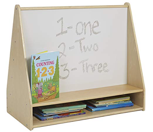 ECR4Kids Birch Pic-A-Book Display Stand with Dry Erase White Board and Storage, Wood Book Shelf Organizer for Kids, Natural