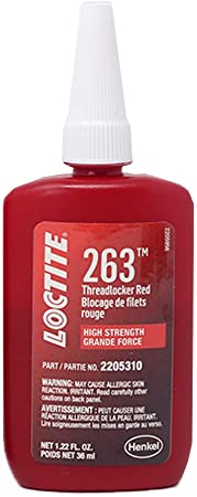 Loctite 2205310 Threadlocker 263 Surface Insensitive-High Strength Bottle, Red, 36-ml