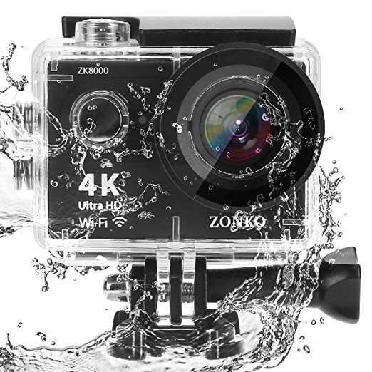 Action Camera, BLACK FRIDAY DEALS! ZONKO 4K Ultra HD WIFI Sports Camera, 12MP 170 Degree Wide-Angle Lens, 30M Waterproof Camera for Scuba Diving, Snorkeling, Include 19 Accessories Kit