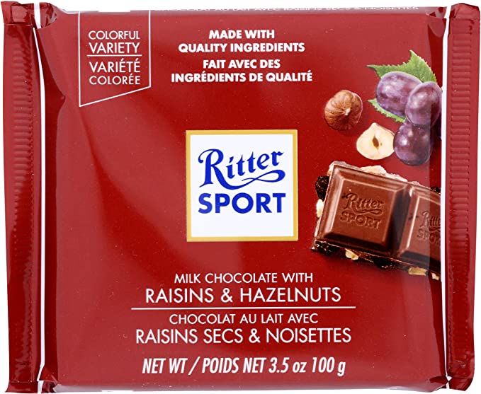 Ritter Sport Raisin Hazelnut Chocolate Bar 100 Gram