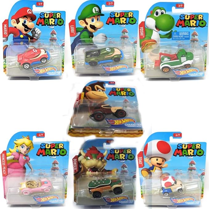 Hot Wheels 2017 Super Mario Character Cars Set of 7