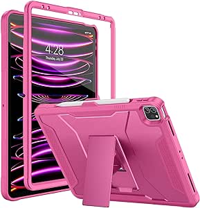 Soke Case for iPad Pro 12.9 6th/5th/4th Generation(2022/2021/2020 Release), Rugged Shockproof Protective Cover with Built-in Kickstand for Apple iPad Pro 12.9 - Hot Pink