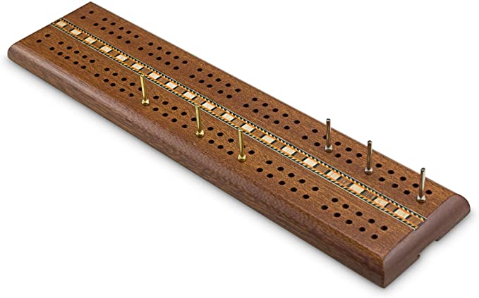 STERLING Games Wooden Cribbage 12 inch Double Track Cribbage Board with Rich Italian Inlaid 2 Players